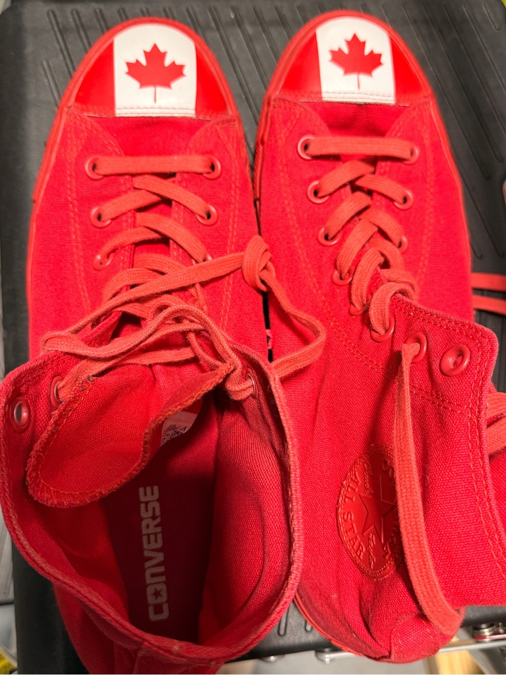 Red Converse High Top Sneakers with Canadian Flag